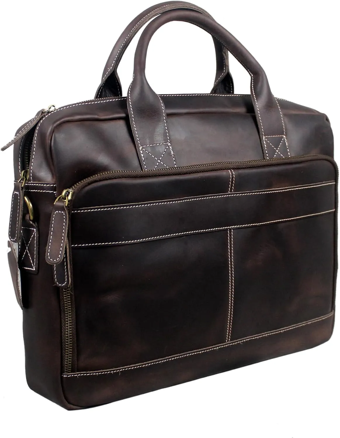 16" Full Grain Leather Briefcase Laptop Bag Shoulder Messenger Bag Classic Handbag for Business or Travel