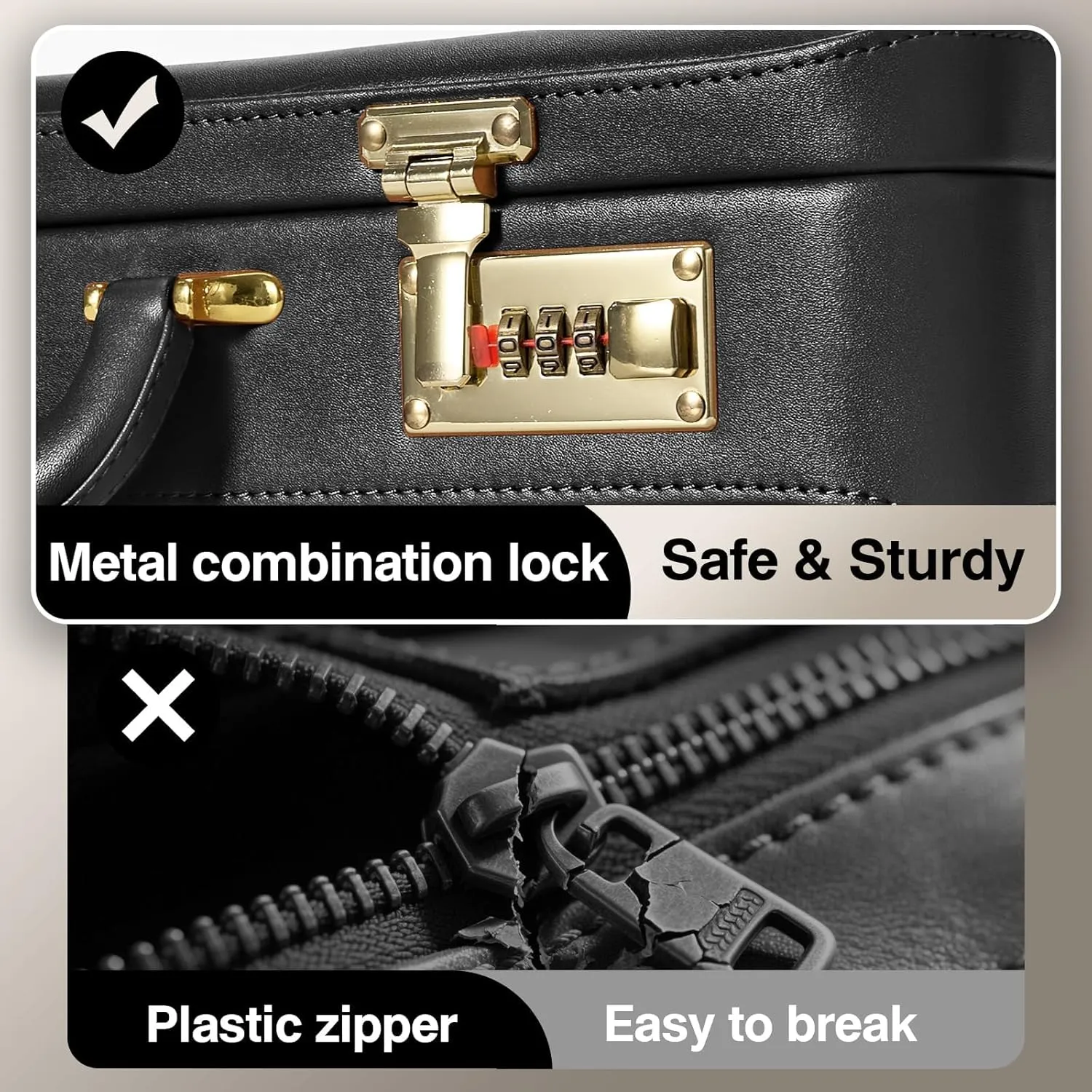 17.5x13.5x3.5 Inch Locking Briefcase - Dual Combination Lock Brief Case for Men, PU Leather Hard Case, Attache Case for Laptop Document Phone Passport, Black
