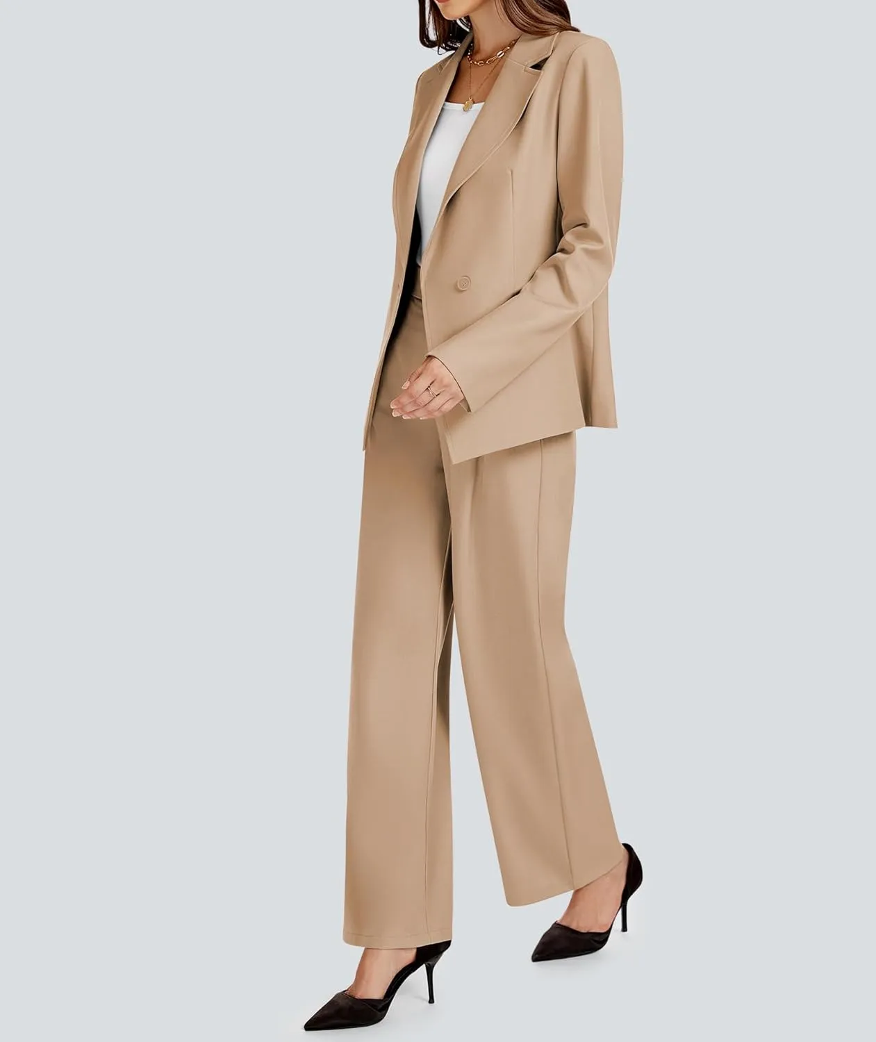 2 Piece Outfits for Women Business Casual Asymmetrical Blazer Jacket and Wide Leg Pants Matching Suit Sets