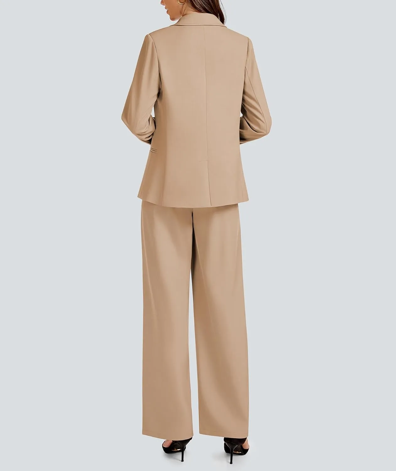 2 Piece Outfits for Women Business Casual Asymmetrical Blazer Jacket and Wide Leg Pants Matching Suit Sets