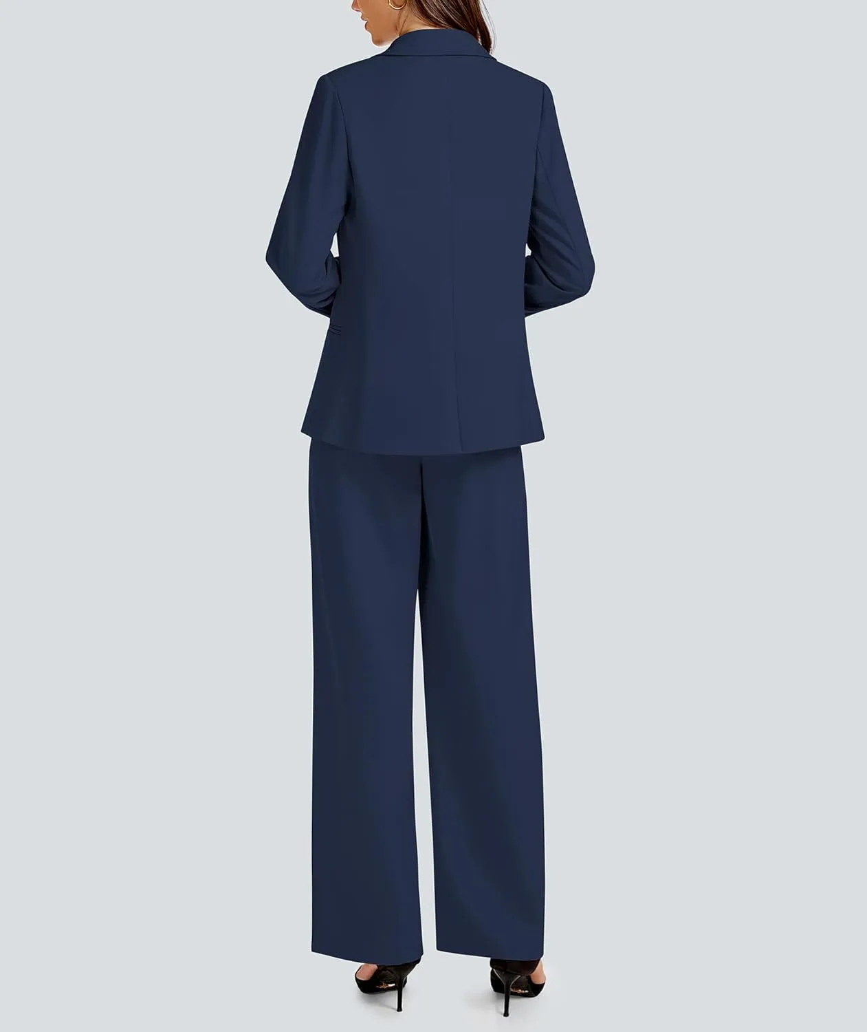 2 Piece Outfits for Women Business Casual Asymmetrical Blazer Jacket and Wide Leg Pants Matching Suit Sets