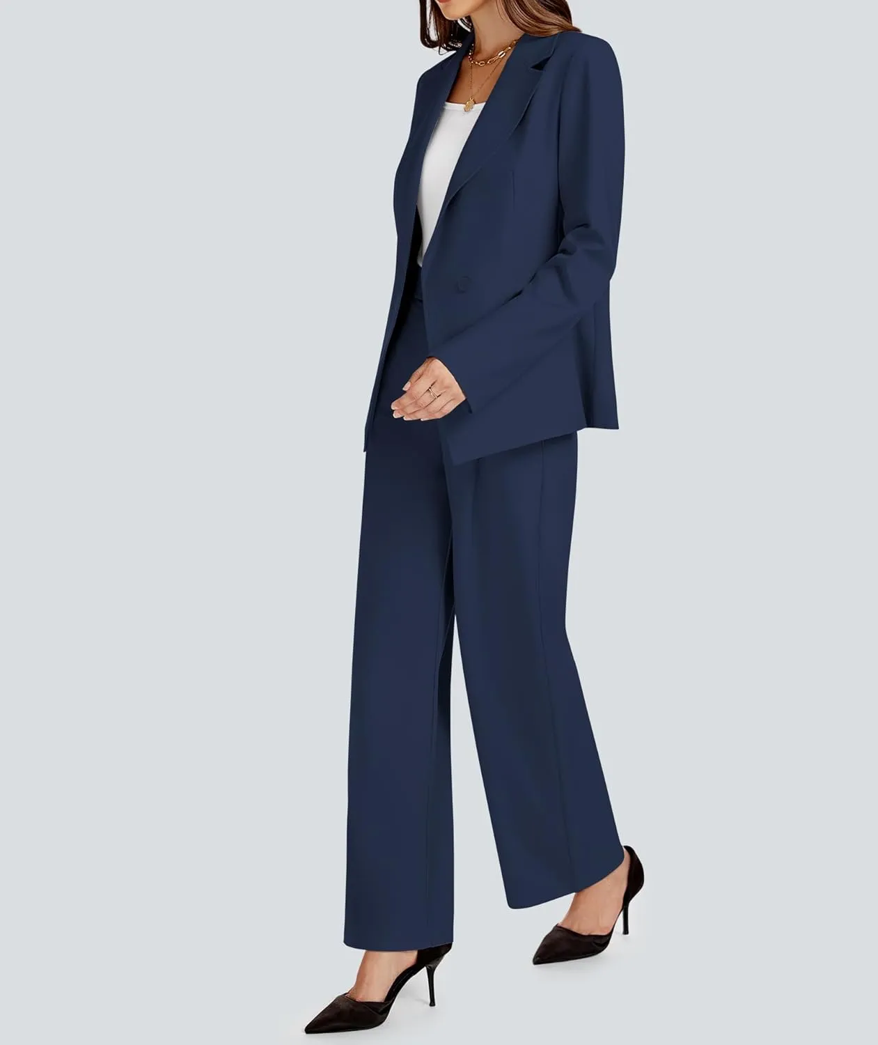 2 Piece Outfits for Women Business Casual Asymmetrical Blazer Jacket and Wide Leg Pants Matching Suit Sets