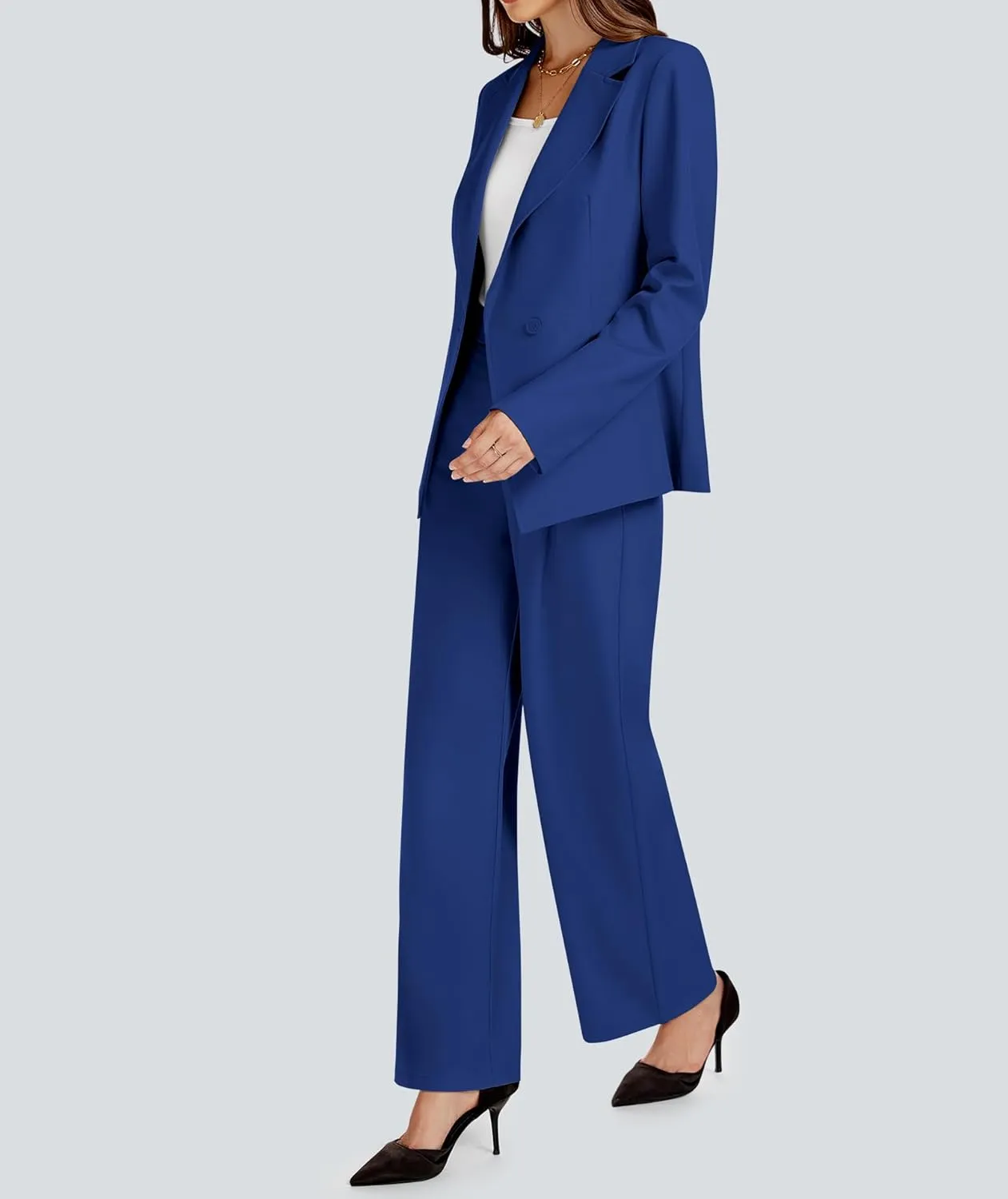 2 Piece Outfits for Women Business Casual Asymmetrical Blazer Jacket and Wide Leg Pants Matching Suit Sets