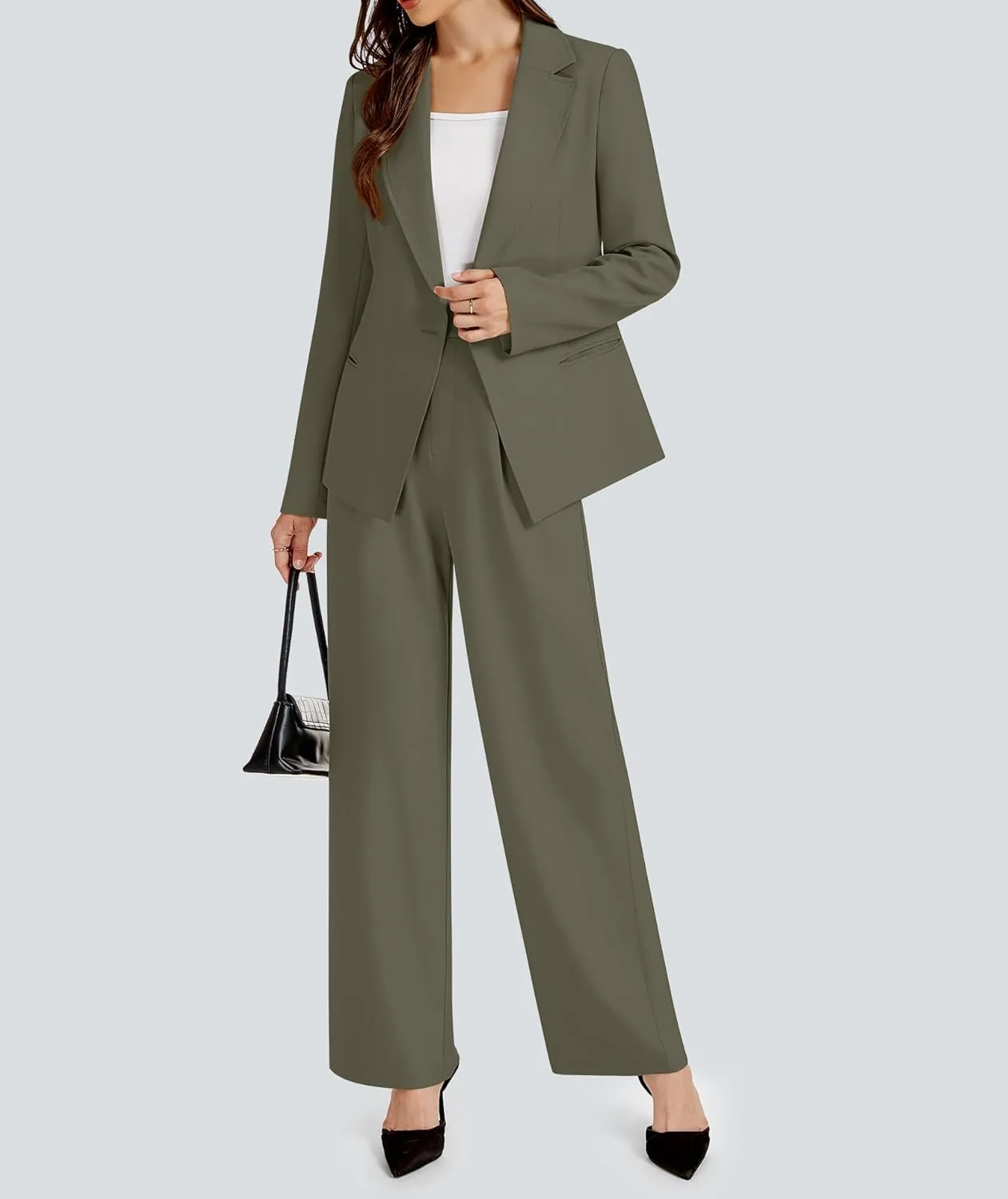 2 Piece Outfits for Women Business Casual Asymmetrical Blazer Jacket and Wide Leg Pants Matching Suit Sets