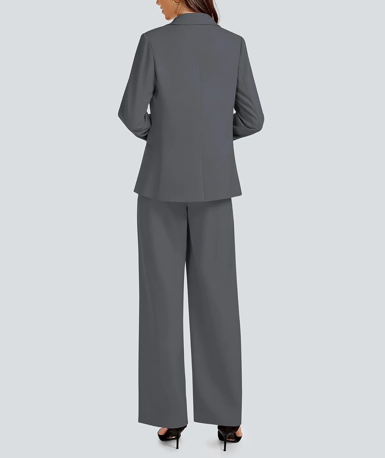 2 Piece Outfits for Women Business Casual Asymmetrical Blazer Jacket and Wide Leg Pants Matching Suit Sets