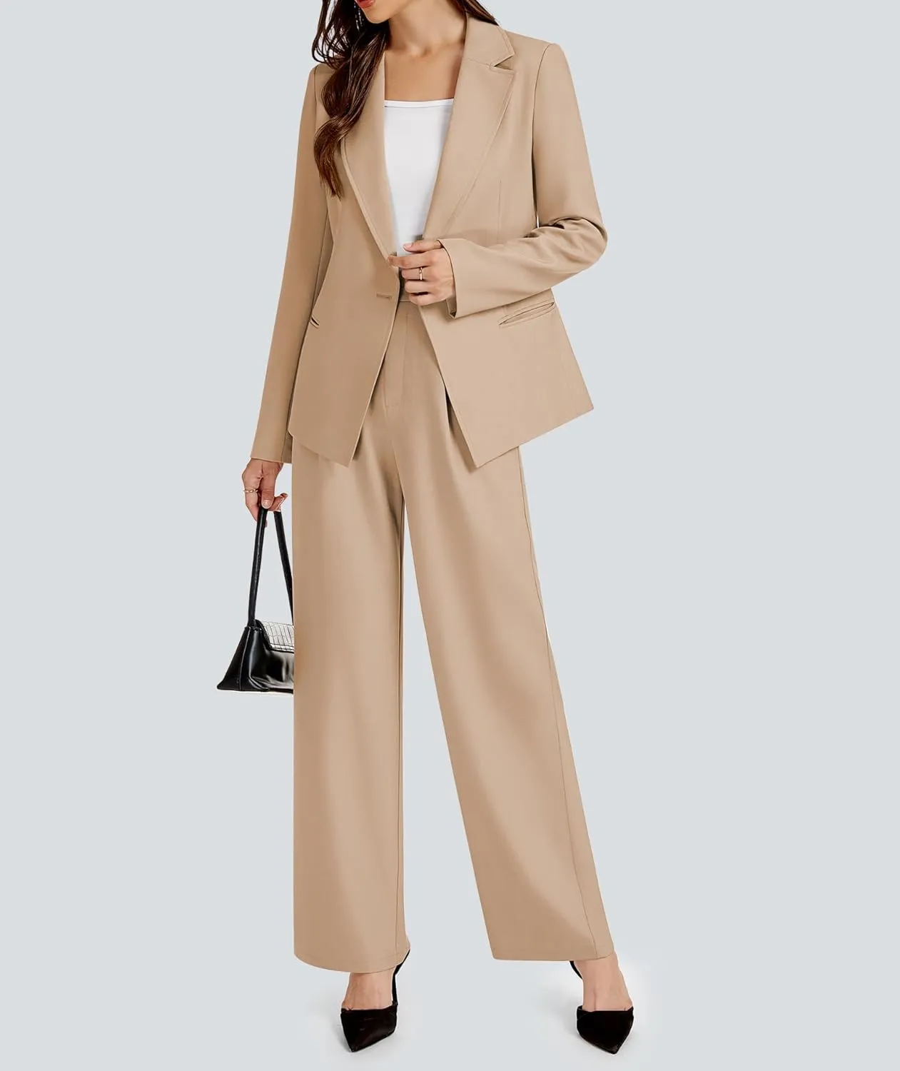2 Piece Outfits for Women Business Casual Asymmetrical Blazer Jacket and Wide Leg Pants Matching Suit Sets