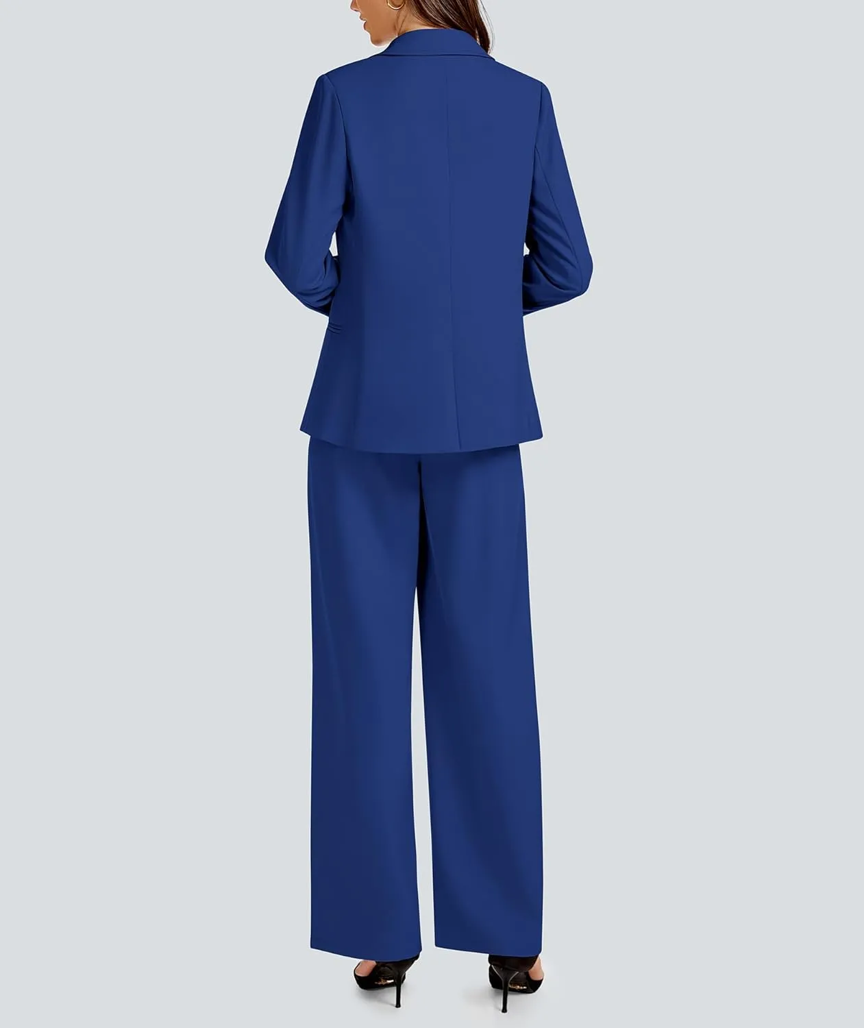 2 Piece Outfits for Women Business Casual Asymmetrical Blazer Jacket and Wide Leg Pants Matching Suit Sets