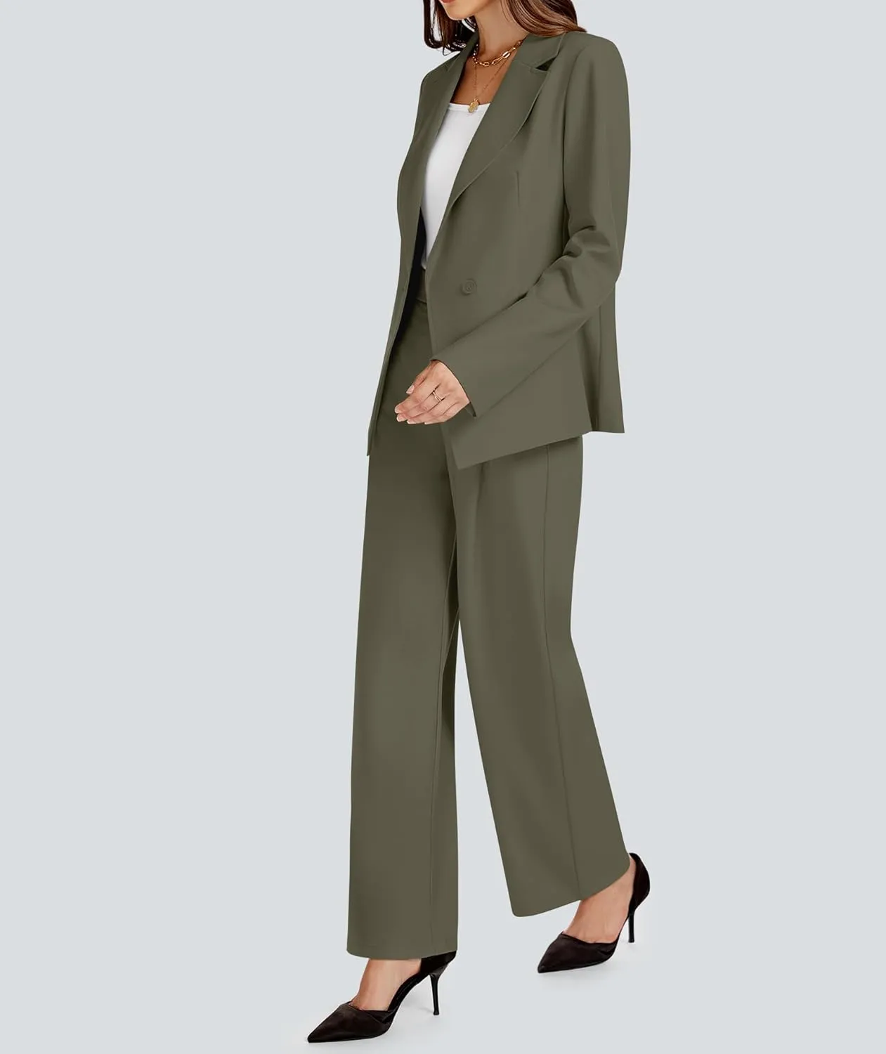 2 Piece Outfits for Women Business Casual Asymmetrical Blazer Jacket and Wide Leg Pants Matching Suit Sets