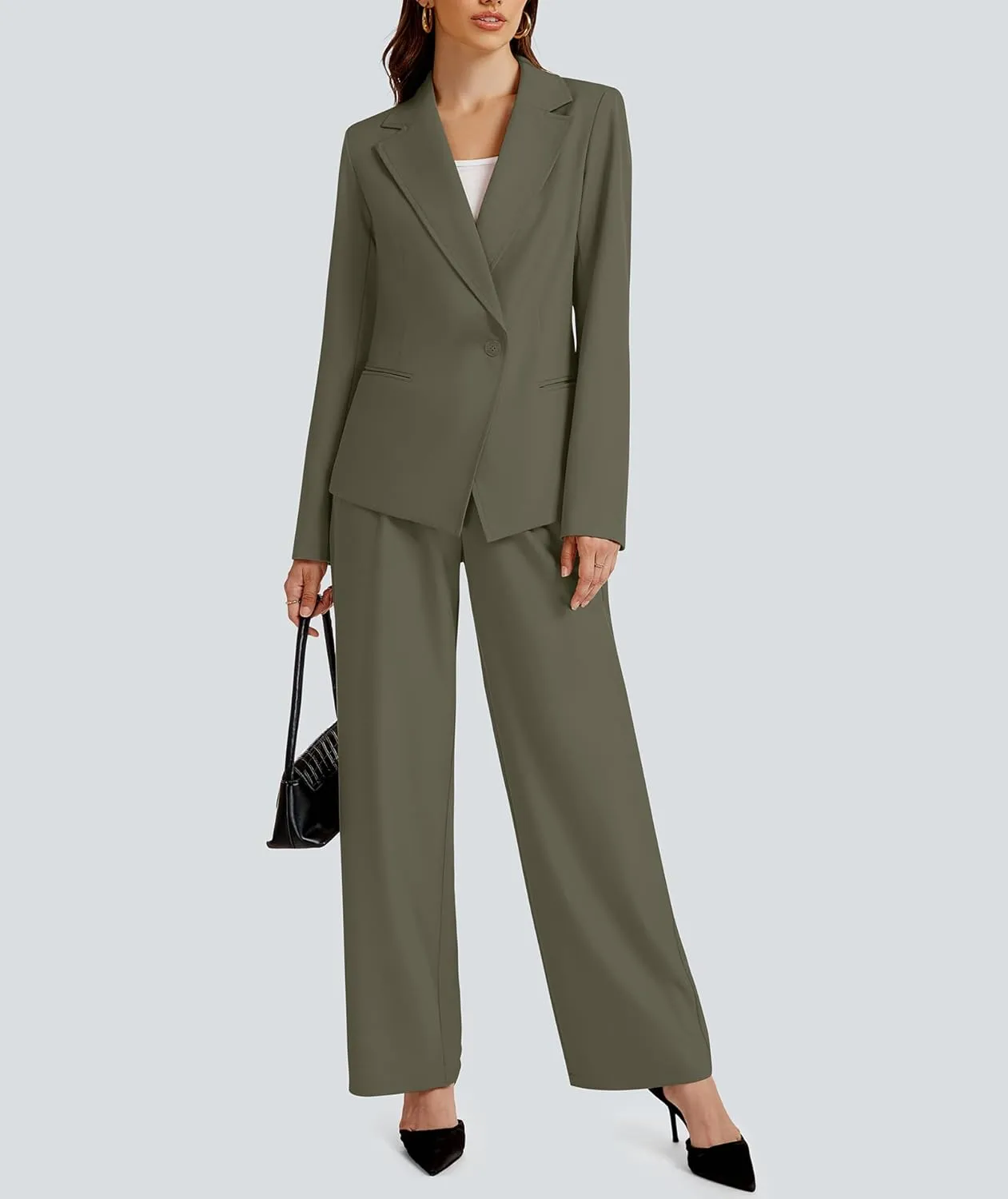 2 Piece Outfits for Women Business Casual Asymmetrical Blazer Jacket and Wide Leg Pants Matching Suit Sets