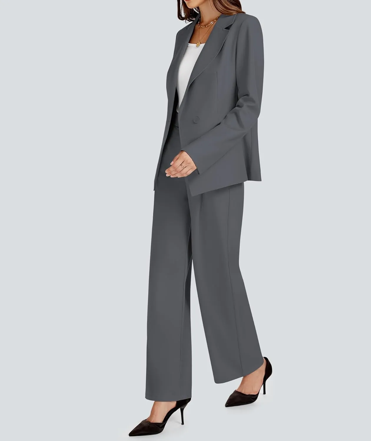 2 Piece Outfits for Women Business Casual Asymmetrical Blazer Jacket and Wide Leg Pants Matching Suit Sets