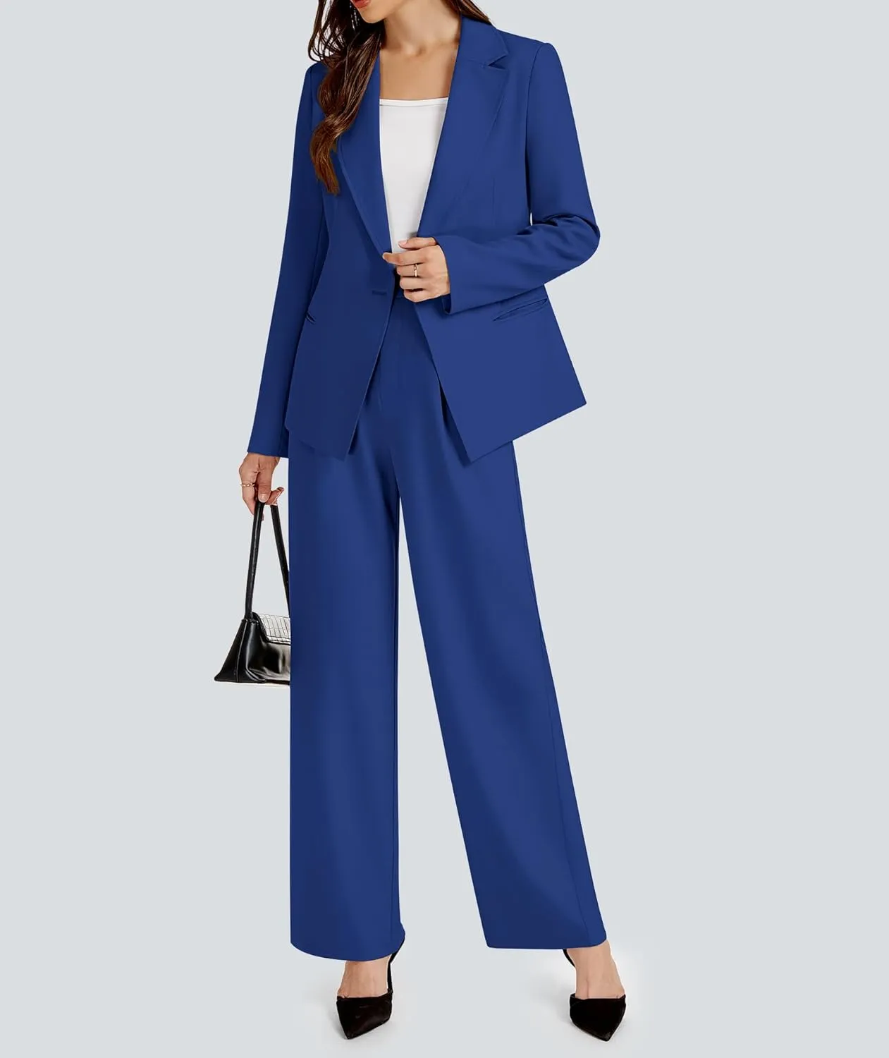 2 Piece Outfits for Women Business Casual Asymmetrical Blazer Jacket and Wide Leg Pants Matching Suit Sets