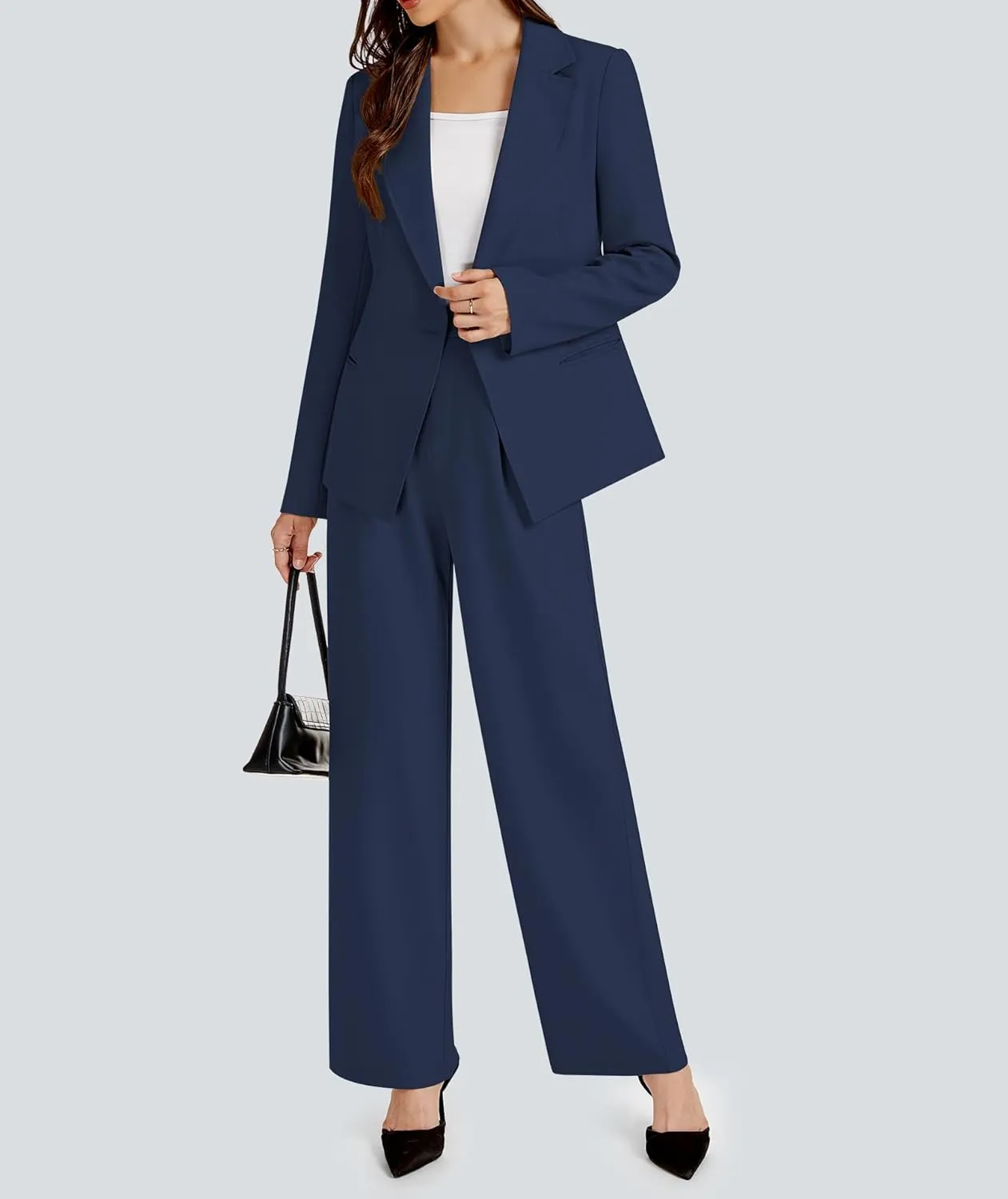 2 Piece Outfits for Women Business Casual Asymmetrical Blazer Jacket and Wide Leg Pants Matching Suit Sets