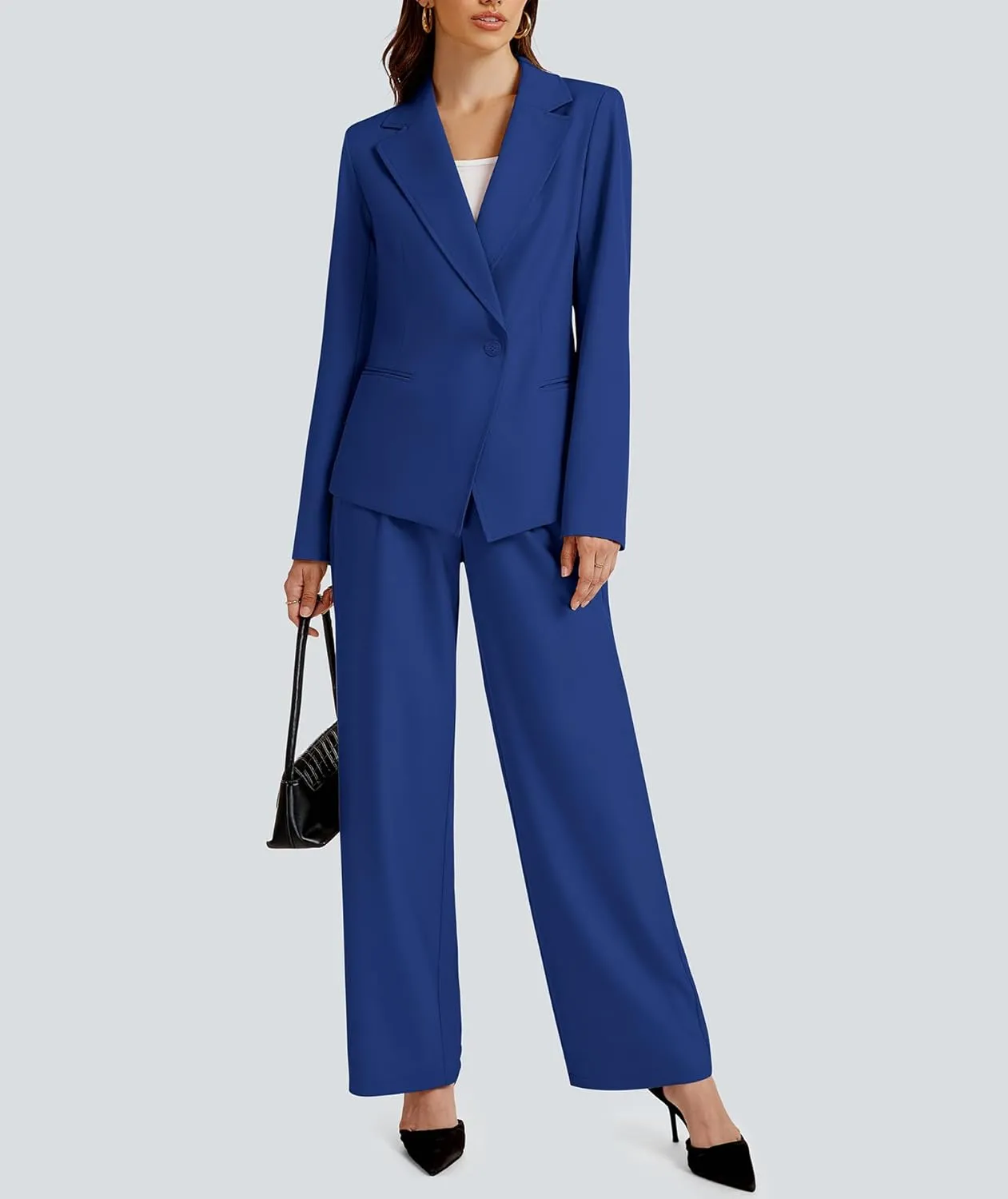 2 Piece Outfits for Women Business Casual Asymmetrical Blazer Jacket and Wide Leg Pants Matching Suit Sets