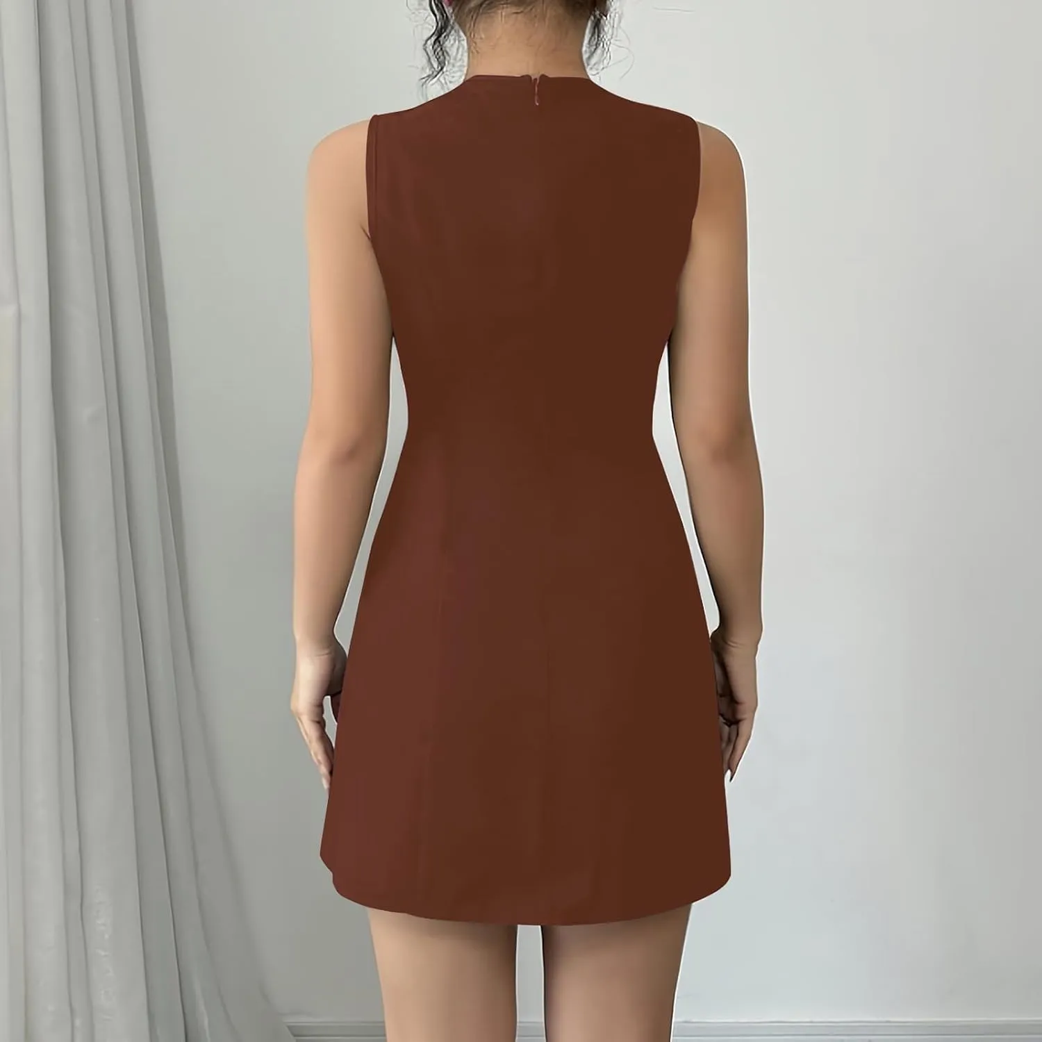 2025 Elegant Tank Dresses for Women Solid Color Crew Neck Sleeveless Bow Mini Dress A-Line Casual Office Dresses