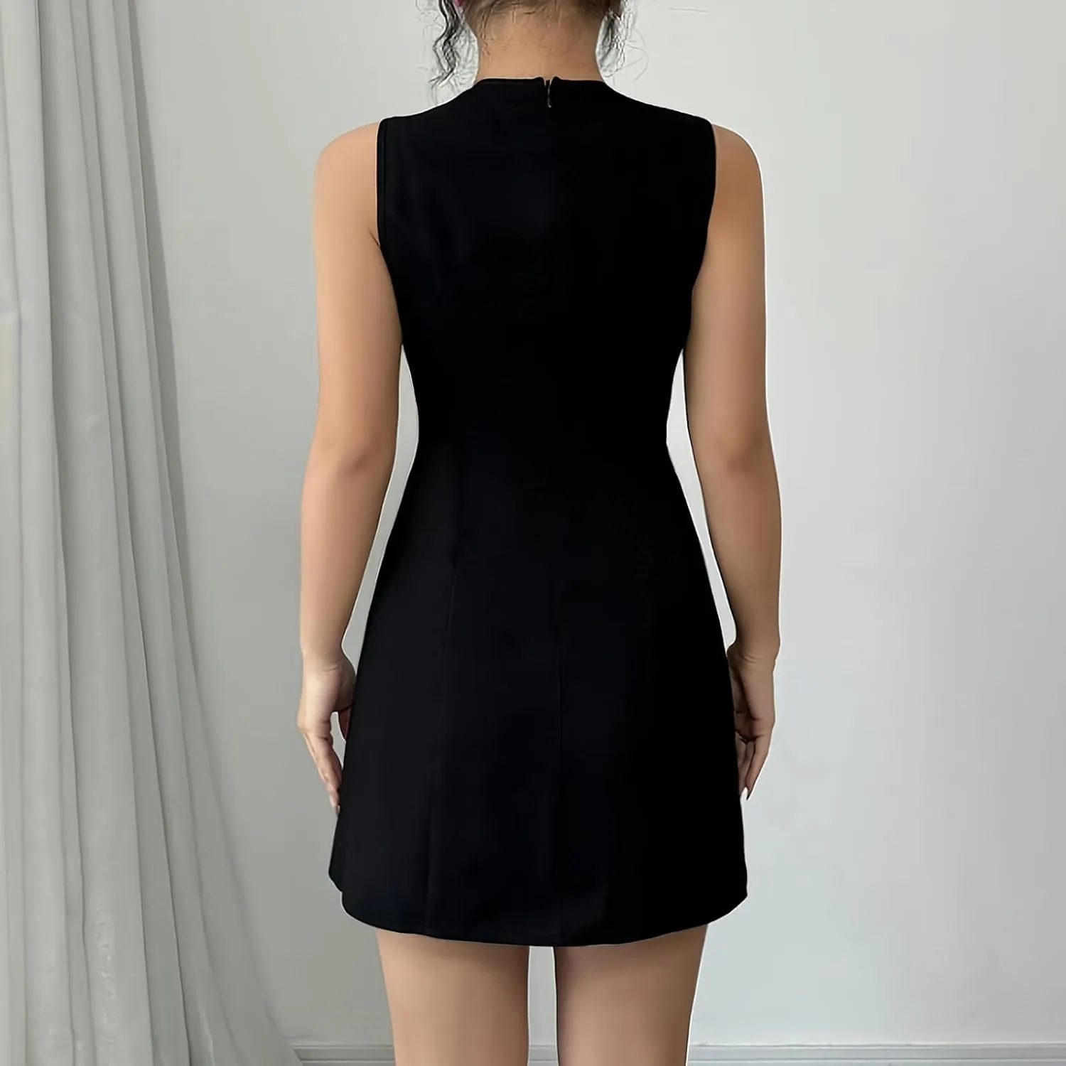 2025 Elegant Tank Dresses for Women Solid Color Crew Neck Sleeveless Bow Mini Dress A-Line Casual Office Dresses
