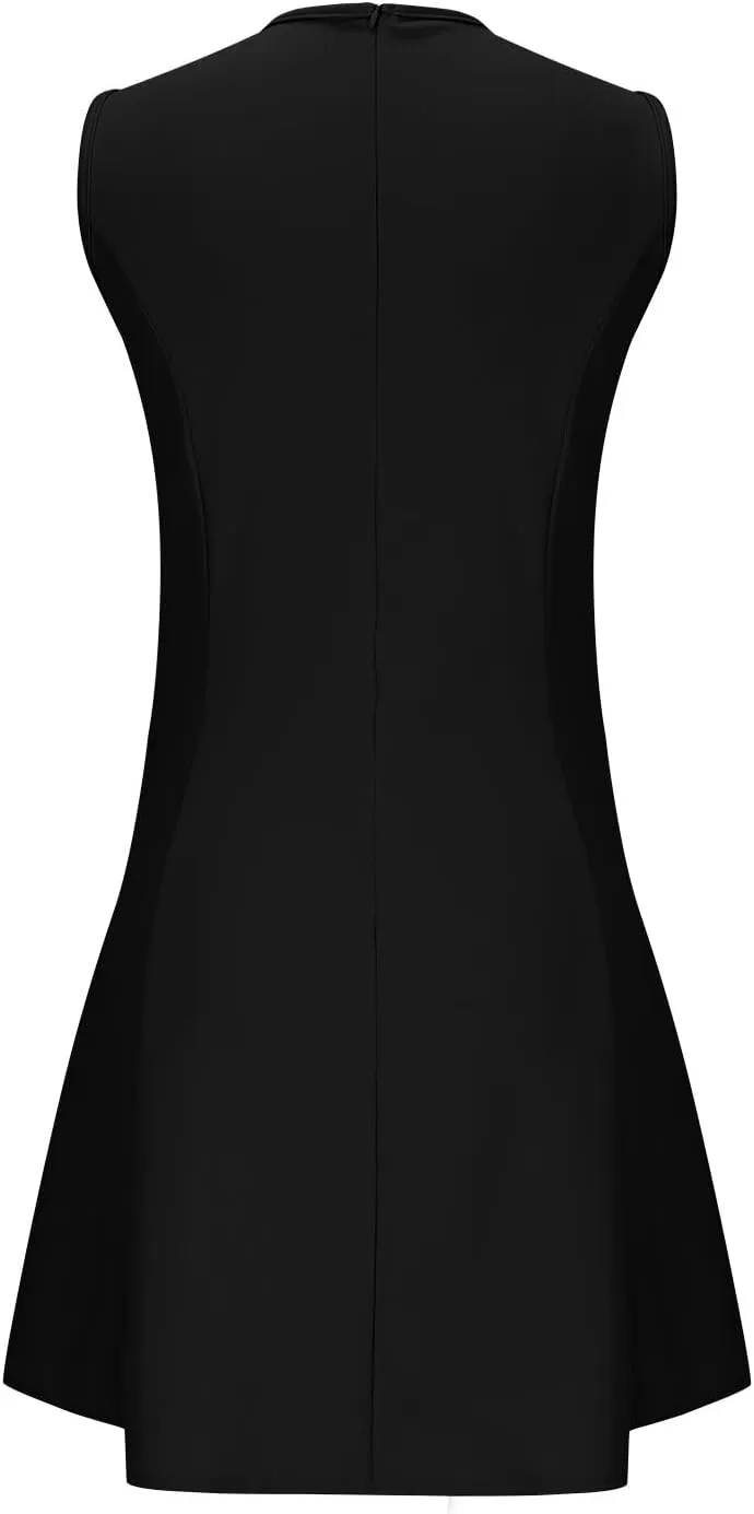 2025 Elegant Tank Dresses for Women Solid Color Crew Neck Sleeveless Bow Mini Dress A-Line Casual Office Dresses