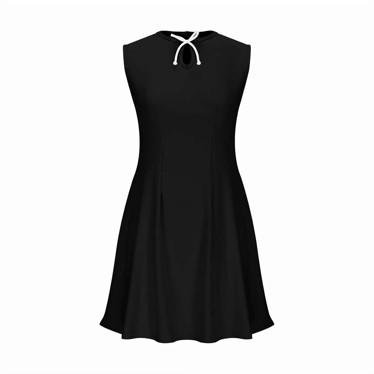 2025 Elegant Tank Dresses for Women Solid Color Crew Neck Sleeveless Bow Mini Dress A-Line Casual Office Dresses