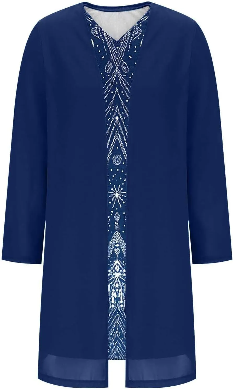 2025 Womens Chiffon Two-Piece Set Trendy Sleeveless V-Neck Dress with Long Sleeve Cover-Up Casual Midi Dress Outfits