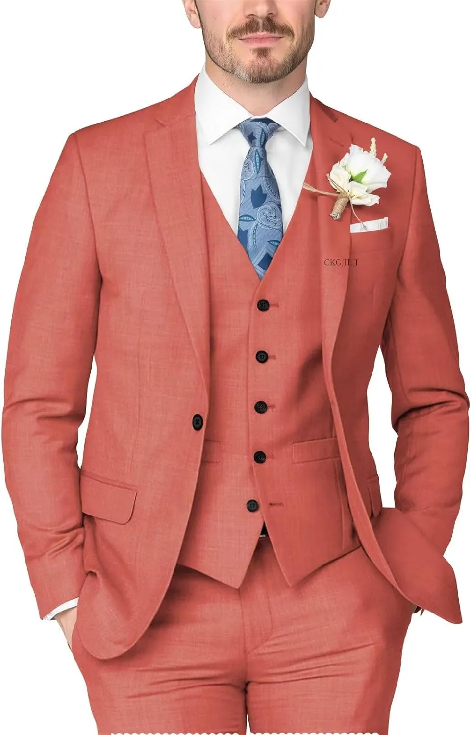 3 Piece Slim Fit Suits Mens Wedding Prom Suits Classic Fit Single Breasted One Button Solid Suit Jacket Vest Pants