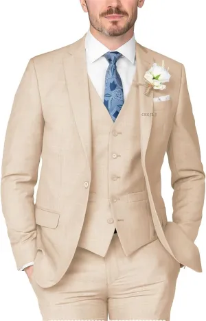3 Piece Slim Fit Suits Mens Wedding Prom Suits Classic Fit Single Breasted One Button Solid Suit Jacket Vest Pants