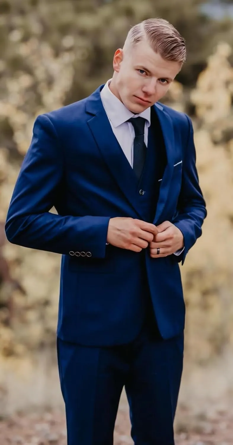 3 Piece Slim Fit Suits Mens Wedding Prom Suits Classic Fit Single Breasted One Button Solid Suit Jacket Vest Pants