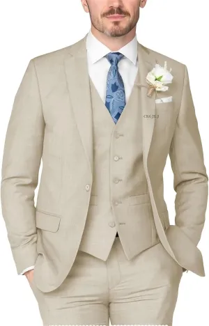 3 Piece Slim Fit Suits Mens Wedding Prom Suits Classic Fit Single Breasted One Button Solid Suit Jacket Vest Pants