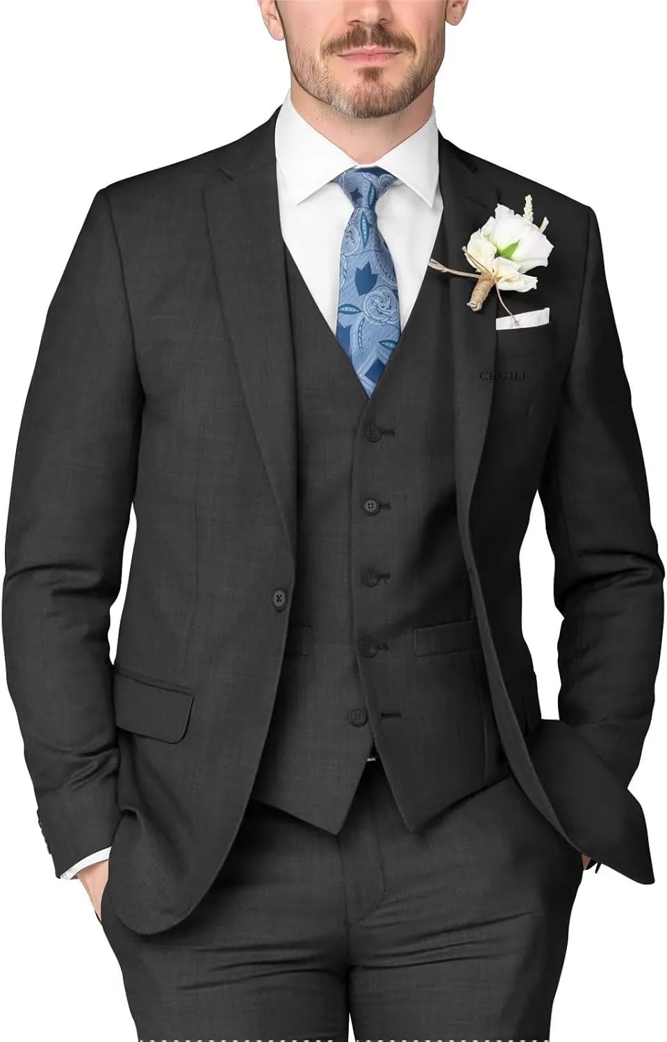 3 Piece Slim Fit Suits Mens Wedding Prom Suits Classic Fit Single Breasted One Button Solid Suit Jacket Vest Pants