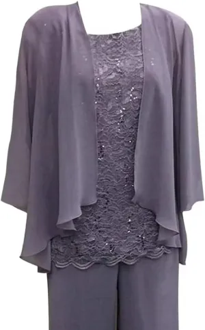 3 Pieces Mother of The Bride Pant Suits with Jacket Womens Chiffon Plus Size Mother of The Groom Pant Suits