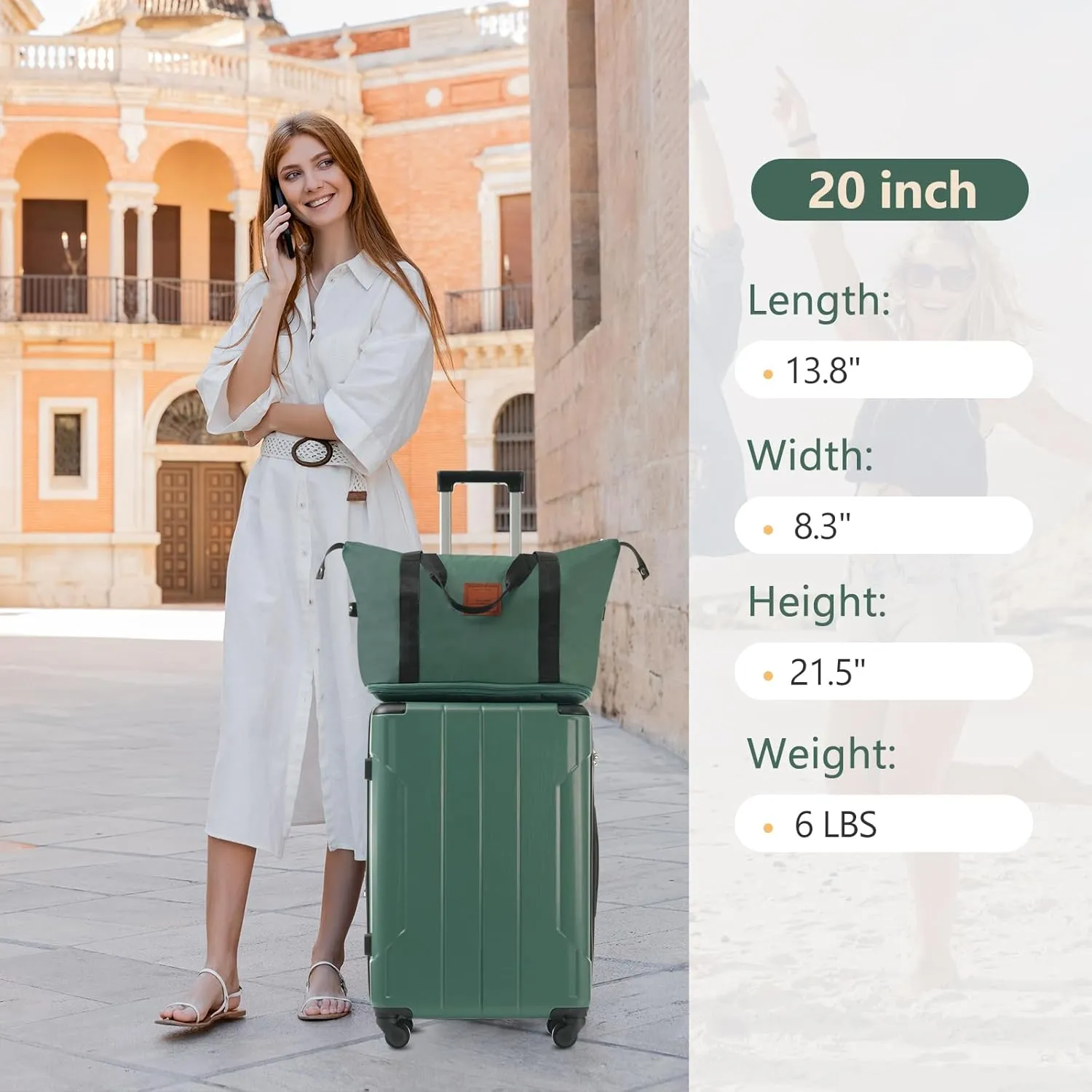 3Pcs Hardshell Luggage Set Spinner Wheel Suitcase 20" with Travel Bag & Toiletry Bag TSA Lock for Men Women (Green/Black)