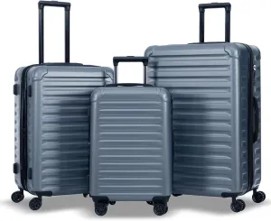 ABS PC Expandable Lightweight Luggage 3-Piece Set with Spinner Wheels, Suitcase with TSA Lock (20/24/28) (Gray)