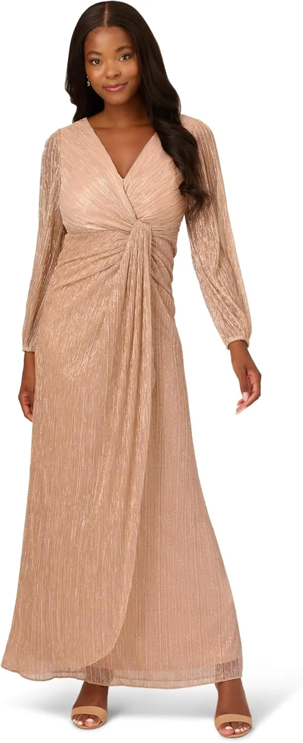 Adrianna Papell Women's Metallic Mesh Draped Gown