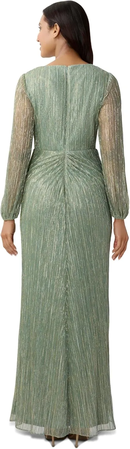 Adrianna Papell Women's Metallic Mesh Draped Gown