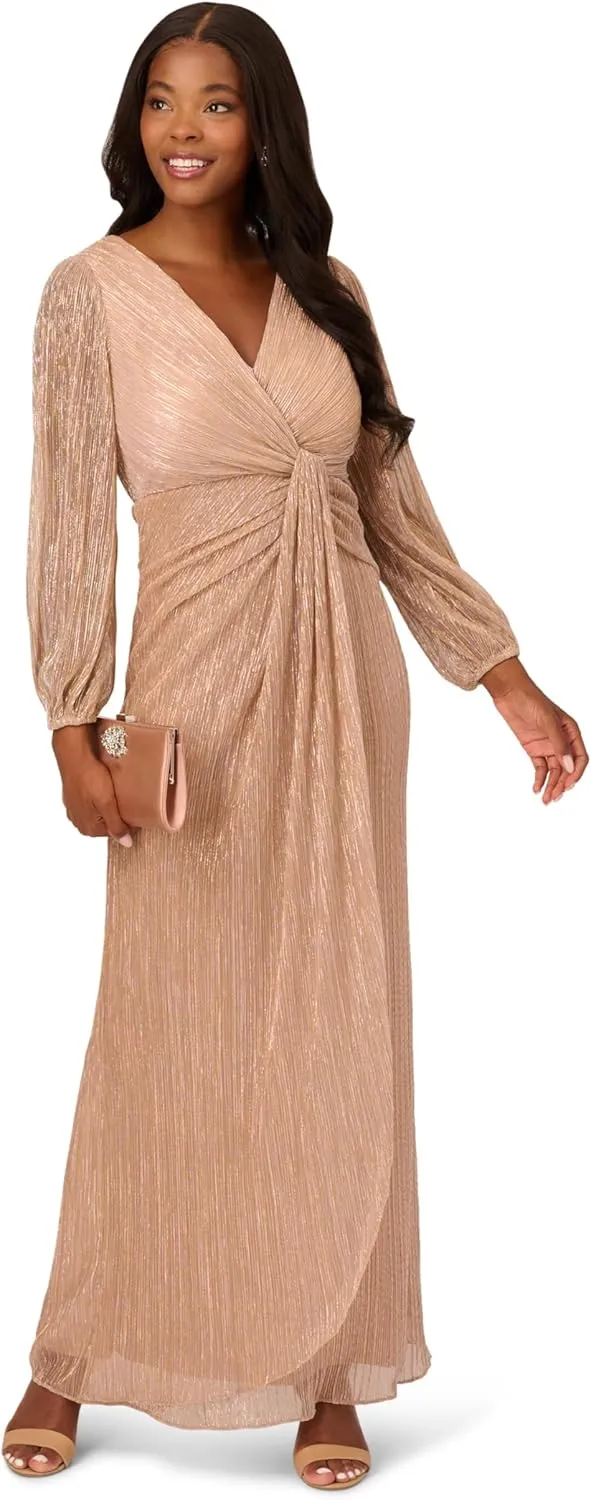 Adrianna Papell Women's Metallic Mesh Draped Gown