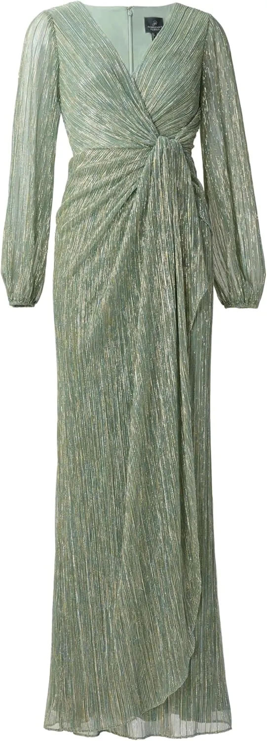 Adrianna Papell Women's Metallic Mesh Draped Gown