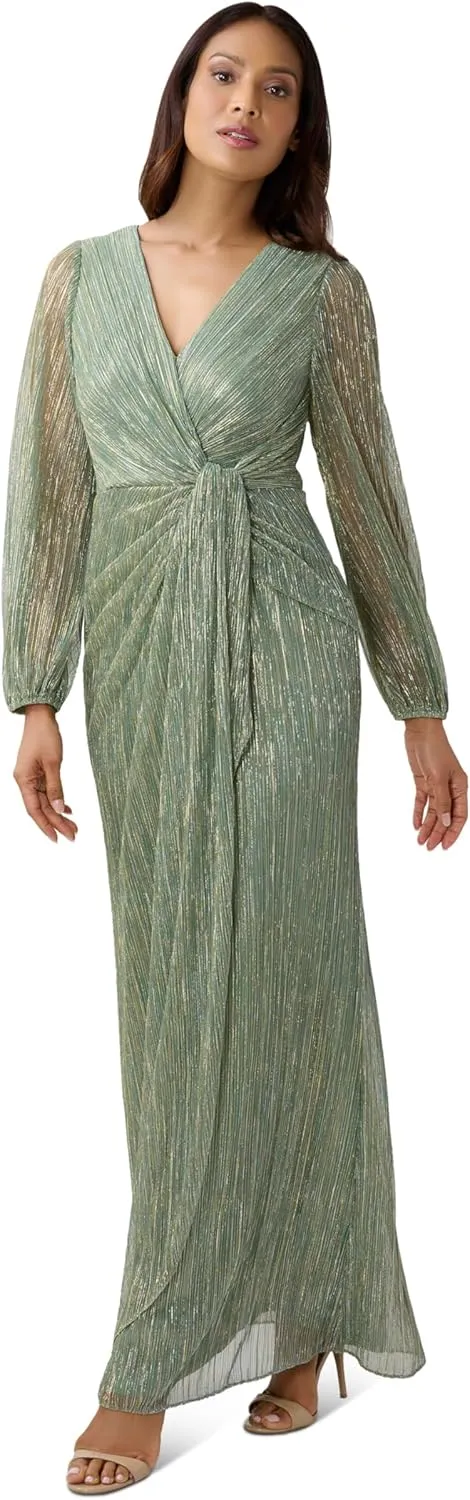 Adrianna Papell Women's Metallic Mesh Draped Gown