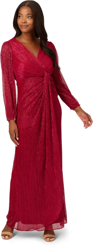 Adrianna Papell Women's Metallic Mesh Draped Gown