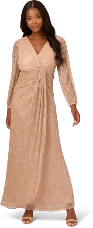 Adrianna Papell Women's Metallic Mesh Draped Gown