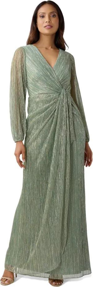 Adrianna Papell Women's Metallic Mesh Draped Gown