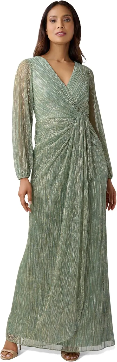 Adrianna Papell Women's Metallic Mesh Draped Gown
