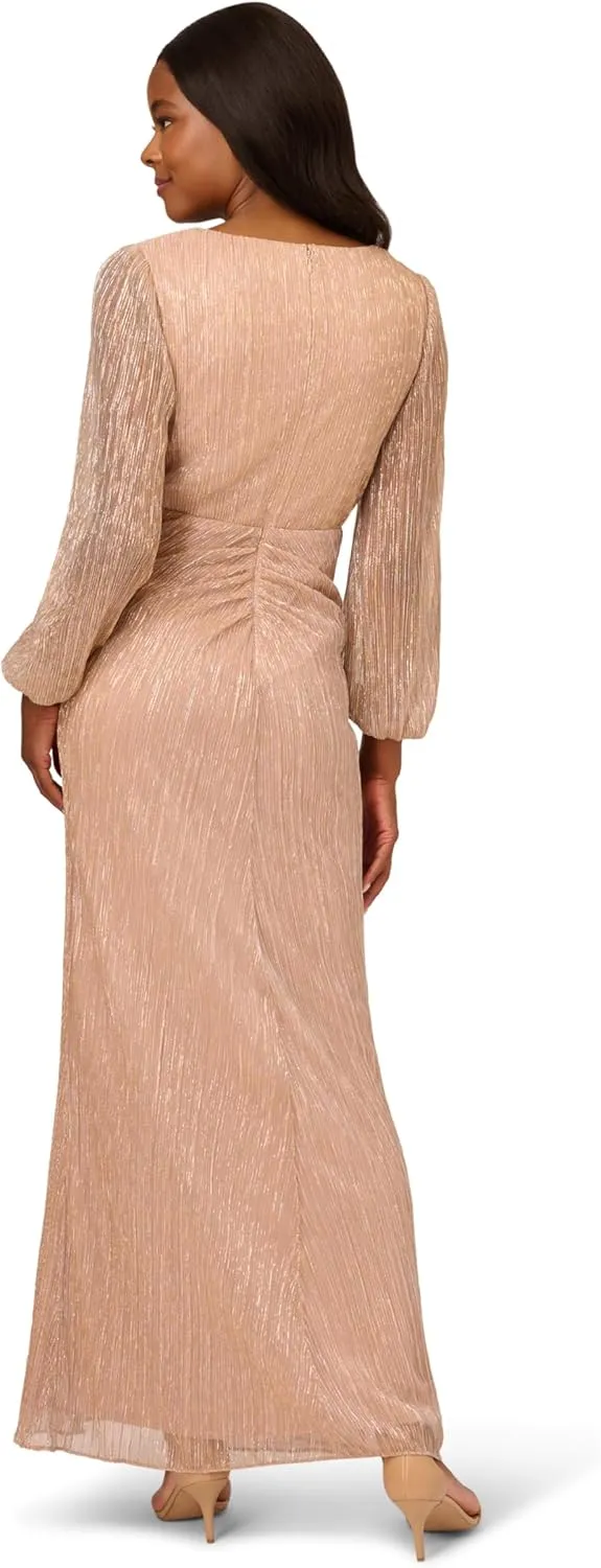 Adrianna Papell Women's Metallic Mesh Draped Gown