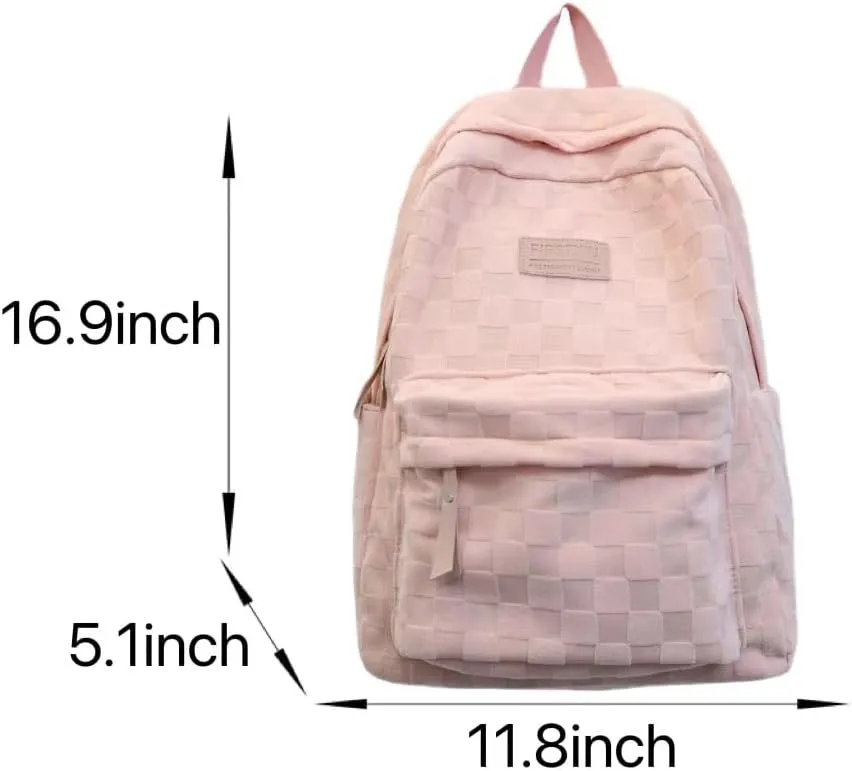 Aesthetic Checkered Backpack Light Academia Plaid Backpack Cute Preppy Backpack Fit 15.6 Inch Laptop Light Rucksack (Black,One Size)