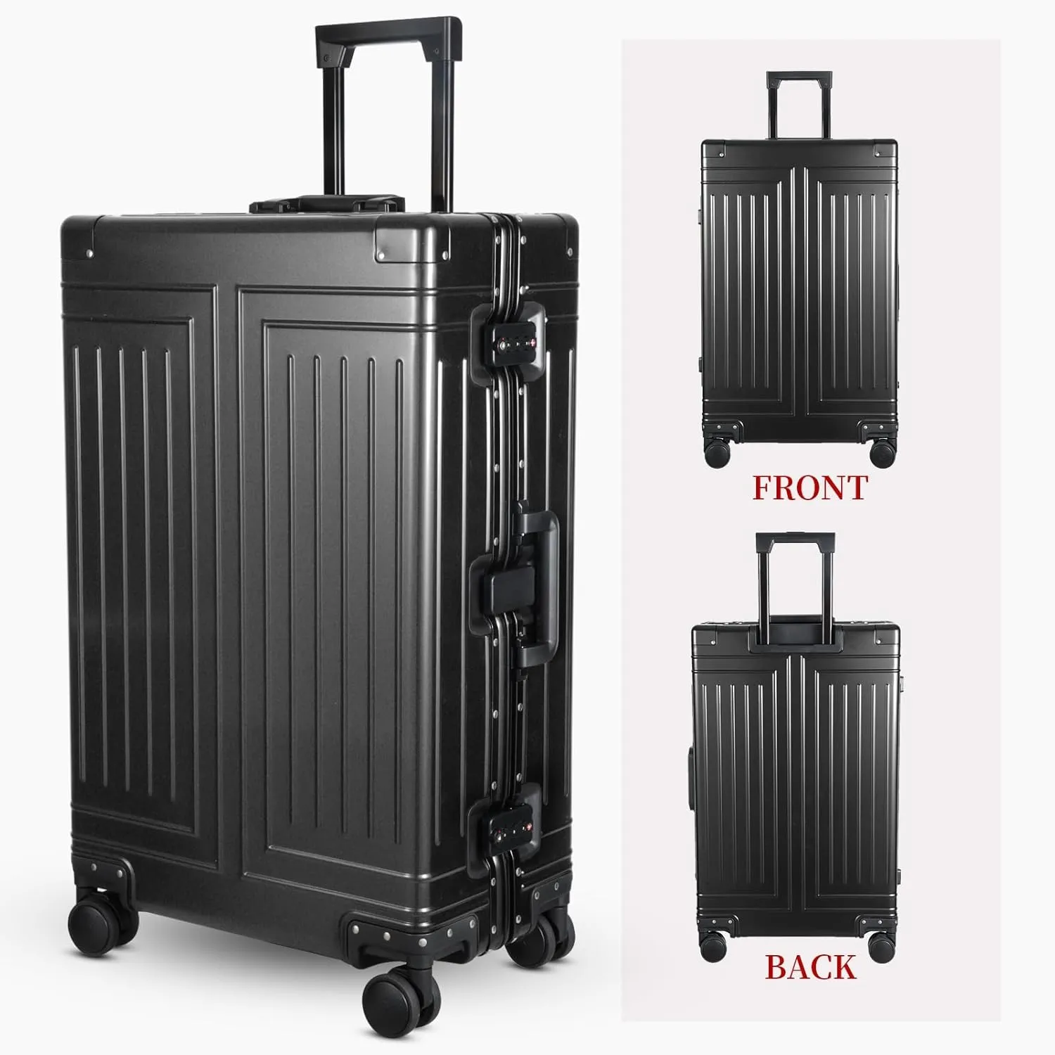 All-Aluminum-Magnesium Trolley Case,Hardside Carry-on Suitcase,Zip-free cabin Luggage,Suitcase with Spinner Wheels built-in TSA lock, Medium size luggage (Black, 20-Inch)