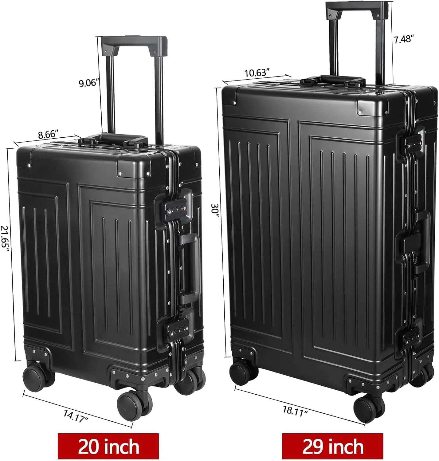 All-Aluminum-Magnesium Trolley Case,Hardside Carry-on Suitcase,Zip-free cabin Luggage,Suitcase with Spinner Wheels built-in TSA lock, Medium size luggage (Black, 20-Inch)