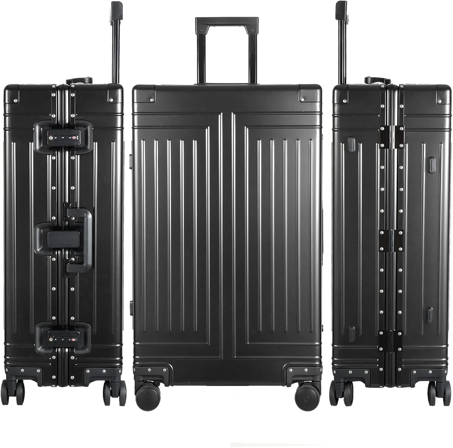 All-Aluminum-Magnesium Trolley Case,Hardside Carry-on Suitcase,Zip-free cabin Luggage,Suitcase with Spinner Wheels built-in TSA lock, Medium size luggage (Black, 20-Inch)