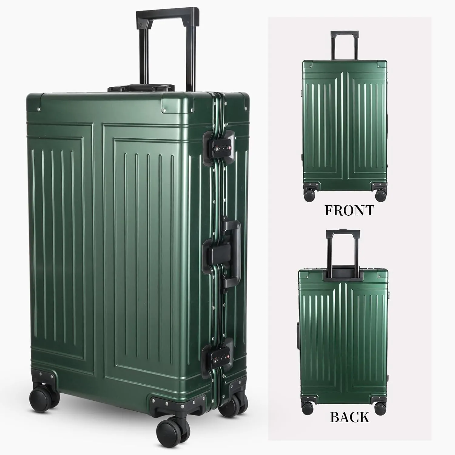 All-Aluminum-Magnesium Trolley Case,Hardside Carry-on Suitcase,Zip-free cabin Luggage,Suitcase with Spinner Wheels built-in TSA lock, Medium size luggage (Green, 20-Inch)