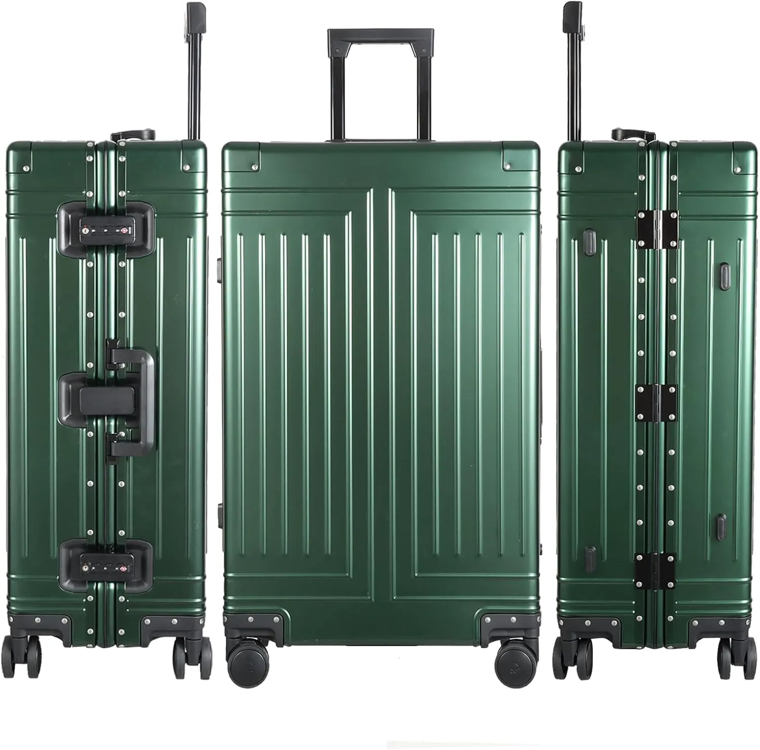 All-Aluminum-Magnesium Trolley Case,Hardside Carry-on Suitcase,Zip-free cabin Luggage,Suitcase with Spinner Wheels built-in TSA lock, Medium size luggage (Green, 20-Inch)