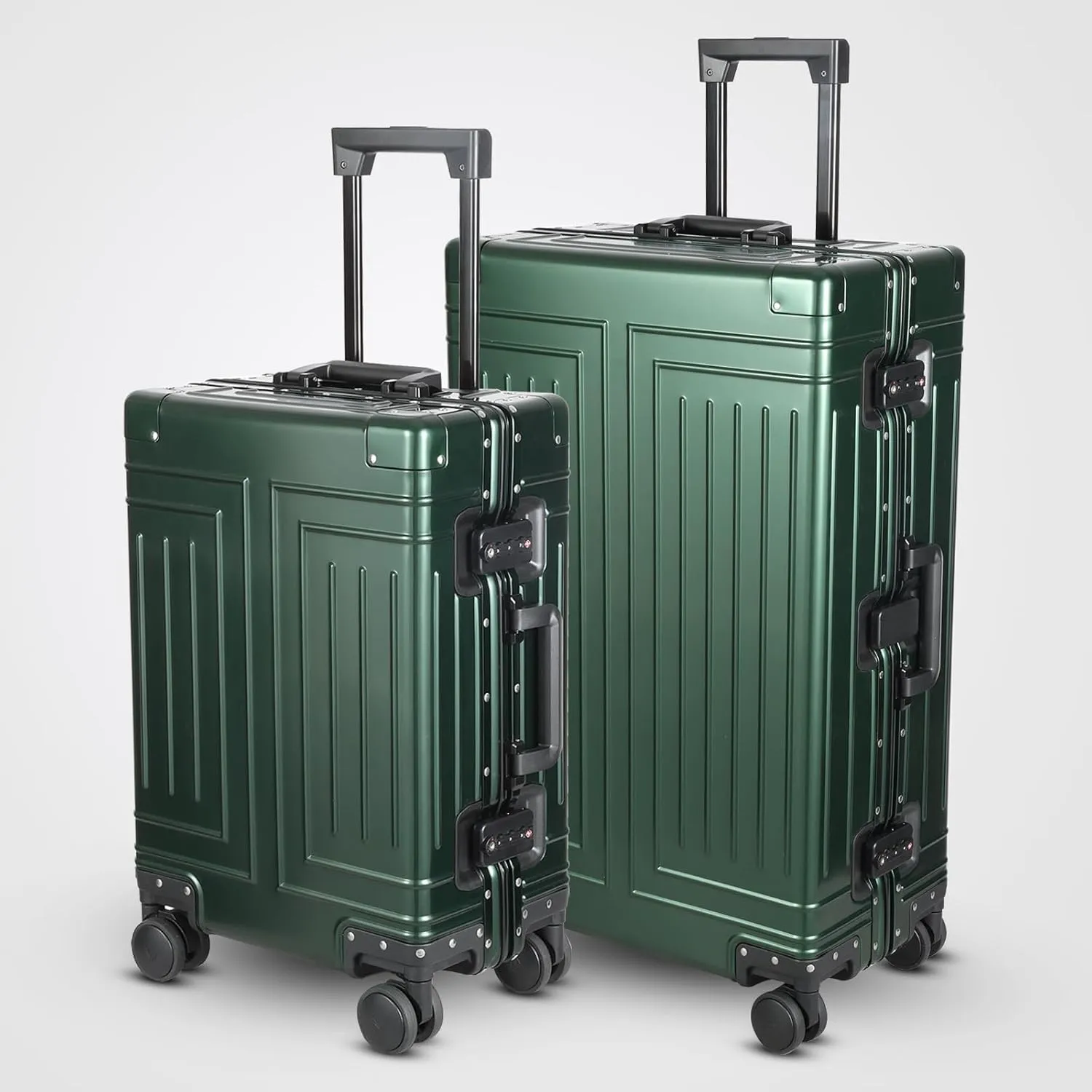 All-Aluminum-Magnesium Trolley Case,Hardside Carry-on Suitcase,Zip-free cabin Luggage,Suitcase with Spinner Wheels built-in TSA lock, Medium size luggage (Green, 20-Inch)