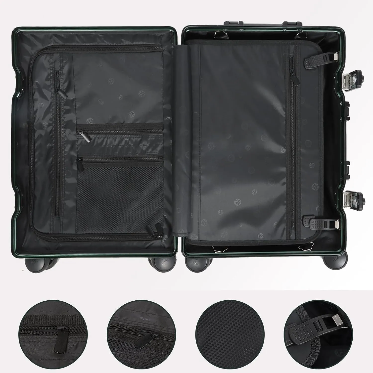 All-Aluminum-Magnesium Trolley Case,Hardside Carry-on Suitcase,Zip-free cabin Luggage,Suitcase with Spinner Wheels built-in TSA lock, Medium size luggage (Green, 20-Inch)