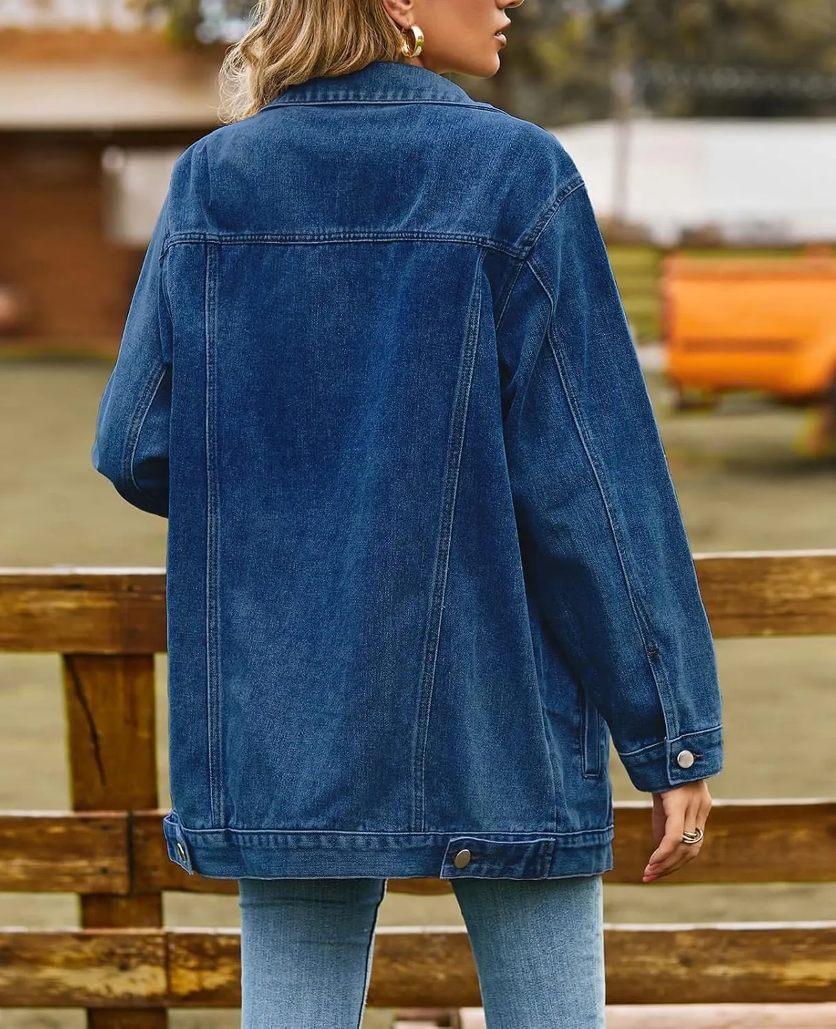 ALSOGO Oversized Jean Denim Jacket for Women Mid Long Jean Coat with Pockets Casual