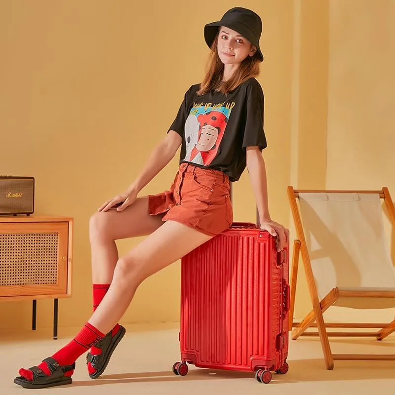 Aluminum Frame Hardside Luggage, 20 Inch Spinner Suitcase with TSA Locks, Available in Black, Red, Mint Green (Red, 20 inch)